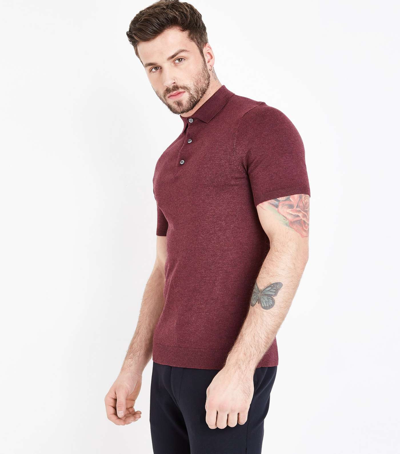 Burgundy Knitted Muscle Fit Polo Shirt