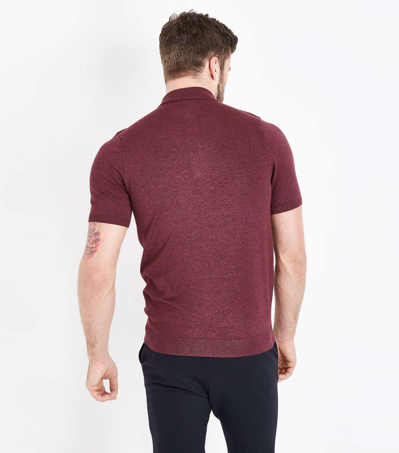 Burgundy Knitted Muscle Fit Polo Shirt Image 3