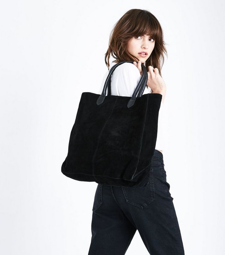 Black Suede Tote Bag New Look