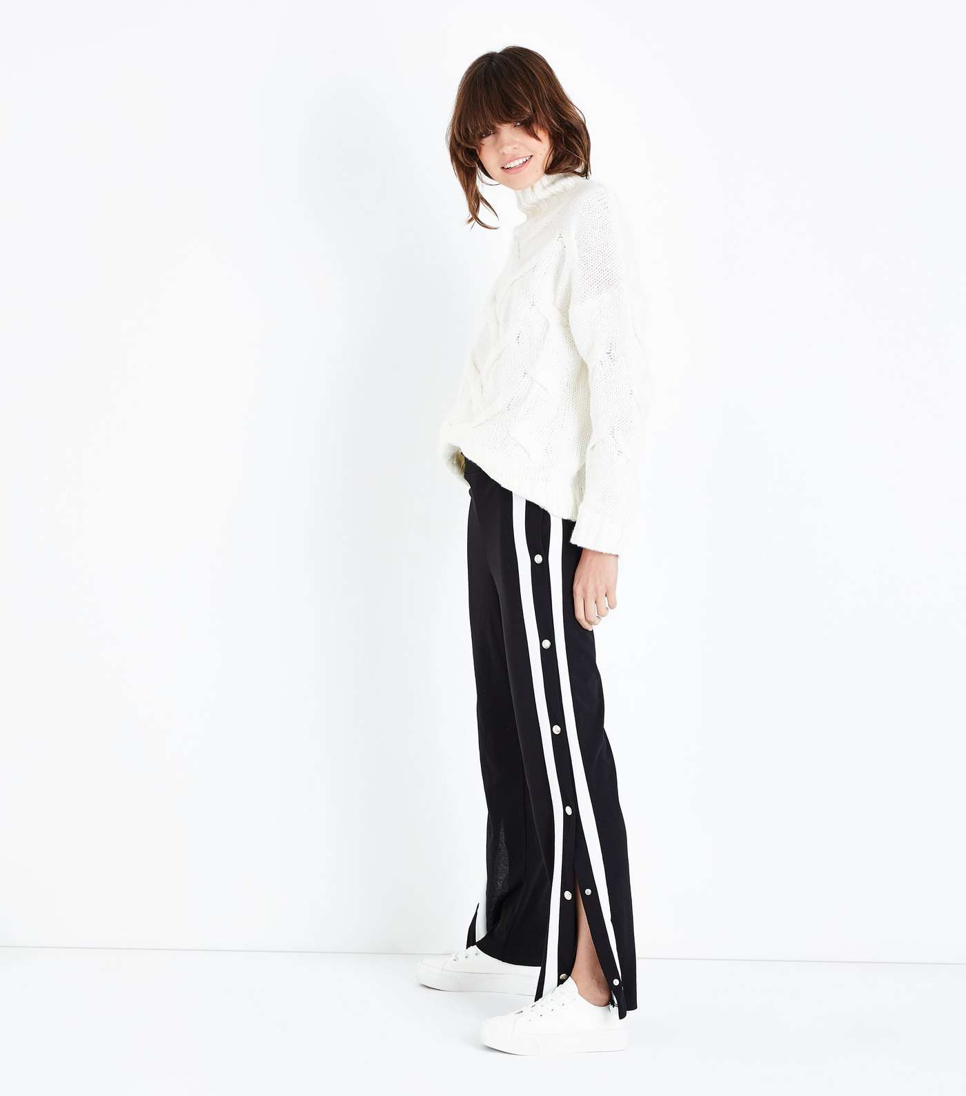 Cameo Rose Black Double Stripe Popper Side Trousers