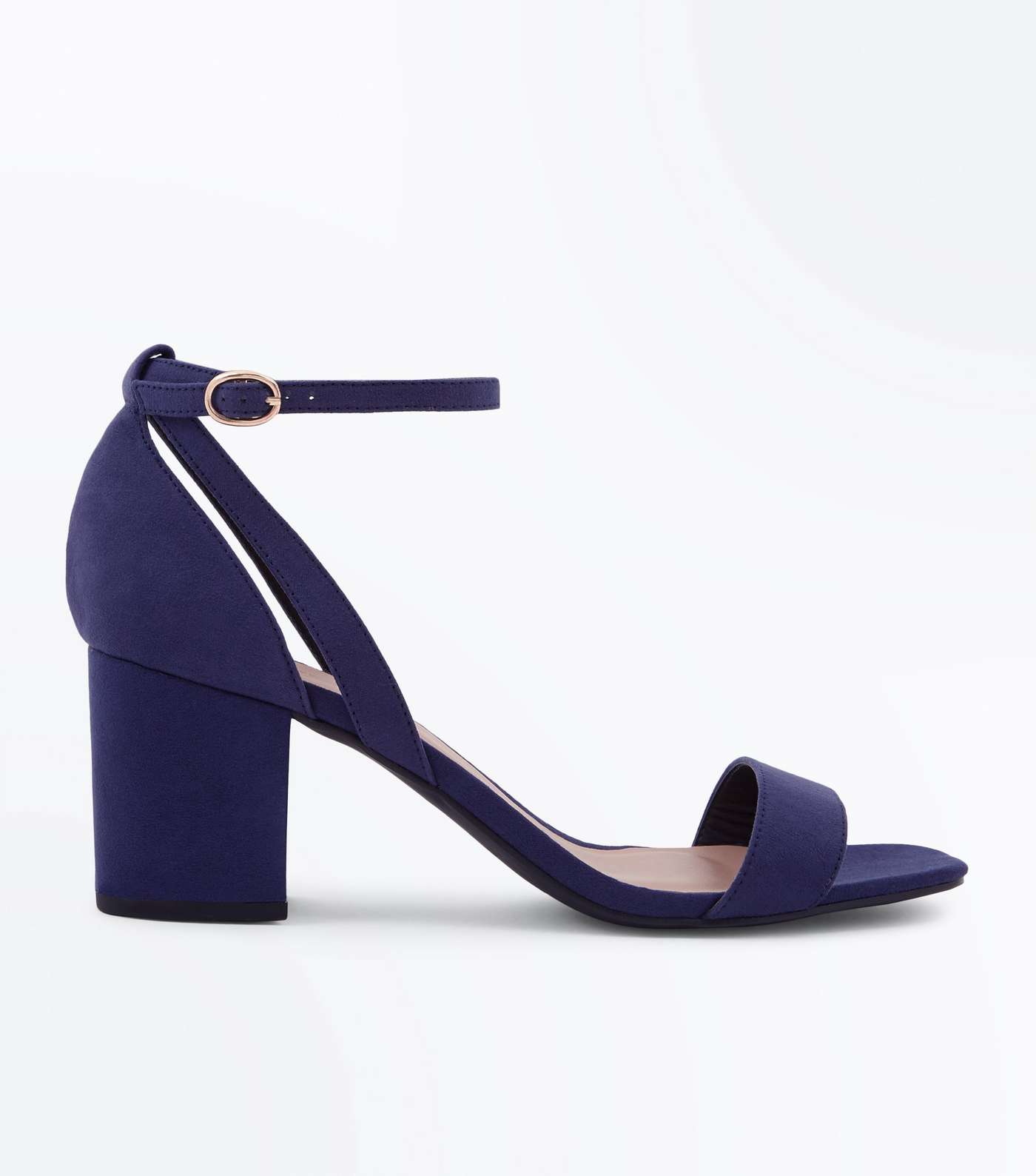 Wide Fit Navy Suedette Square Toe Heeled Sandals