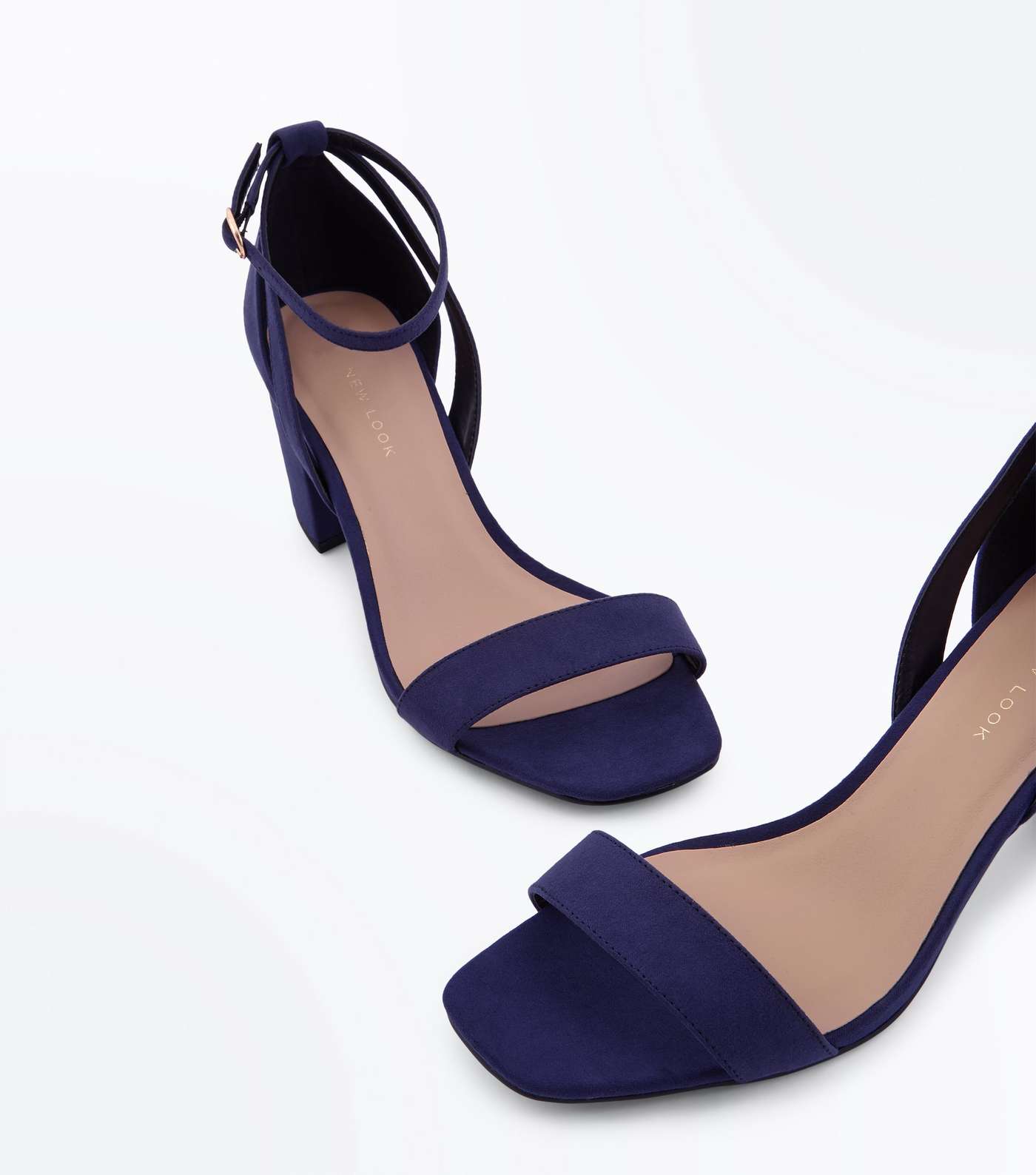 Wide Fit Navy Suedette Square Toe Heeled Sandals Image 3