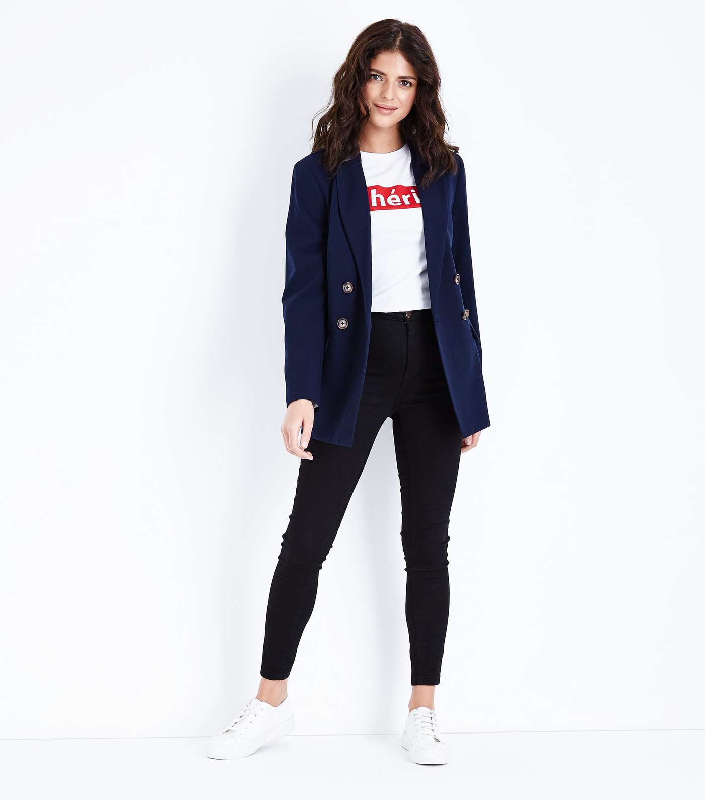 Navy Double Breasted Blazer Image 2
