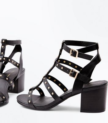 black studded block heels