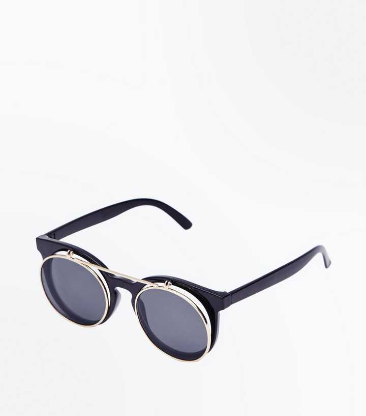 Schwarze Sonnenbrille mit klappbaren Gläsern | New Look