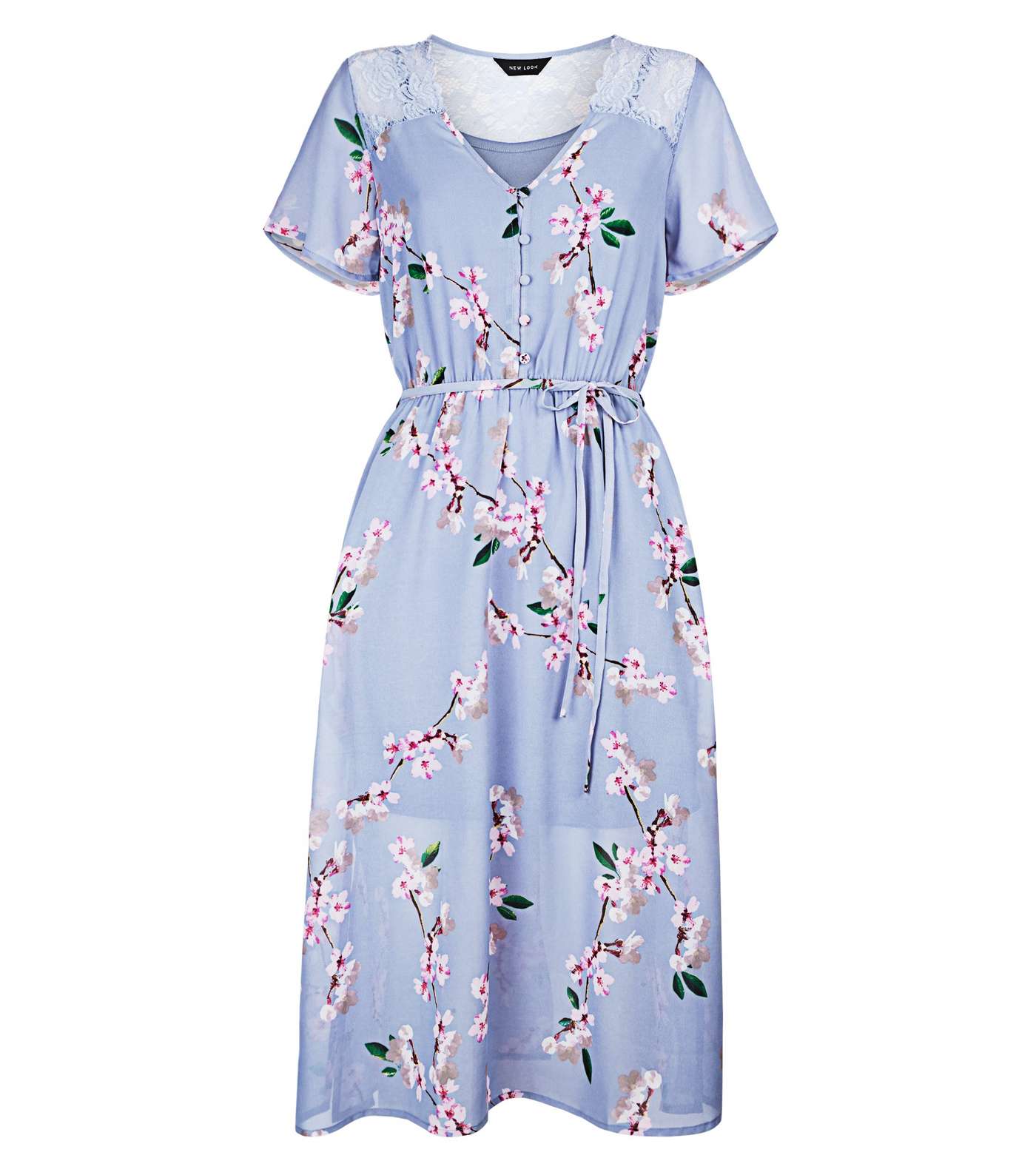 Lilac Floral Lace Shoulder Midi Dress Image 3