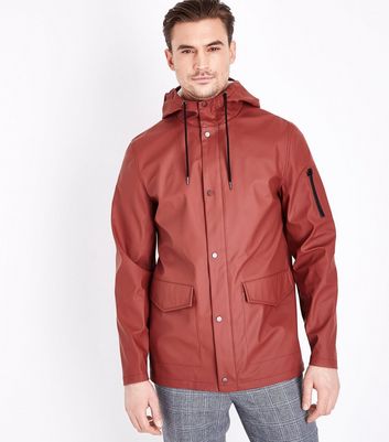 Rust Hooded Rain Coat | New Look