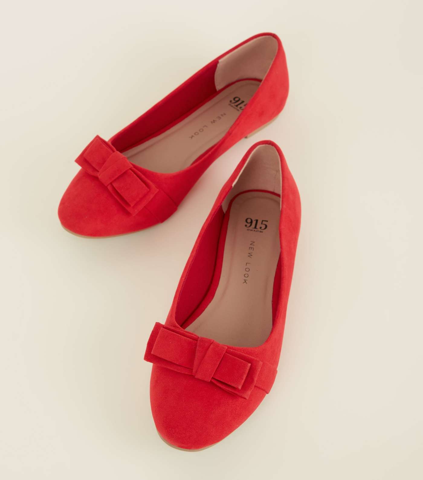Girls Red Suedette Bow Ballet Pumps Image 4