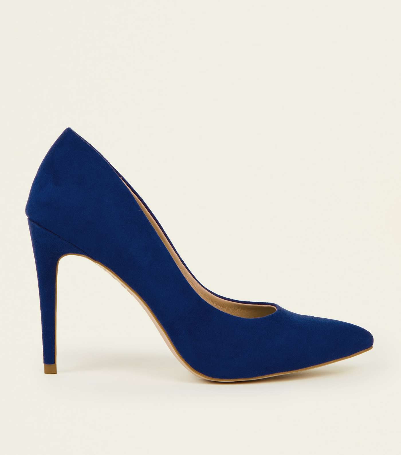 Blue Suedette Pointed Court Shoes
