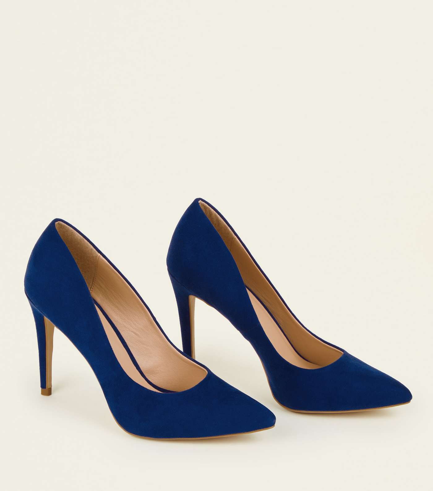 Blue Suedette Pointed Court Shoes Image 3