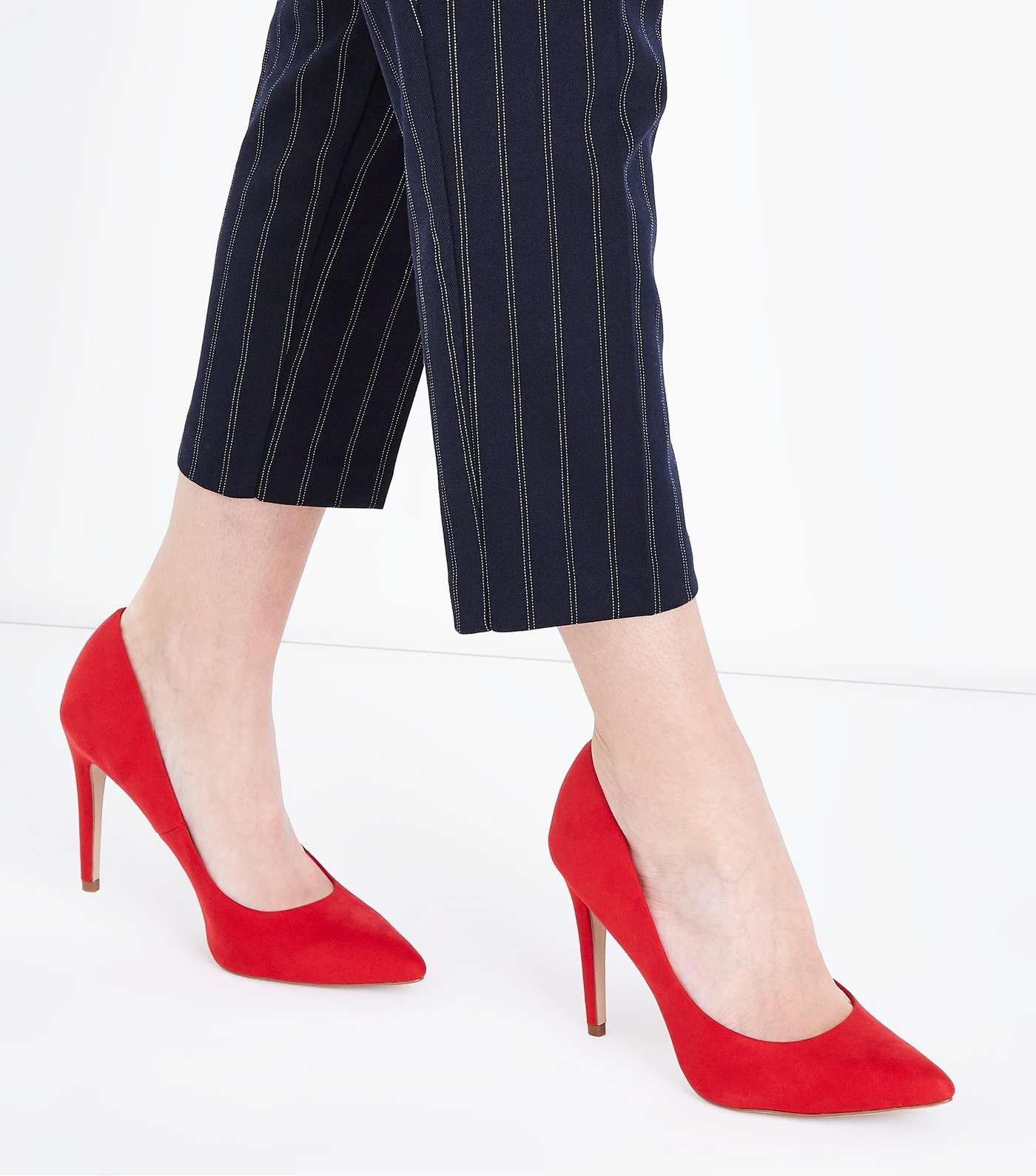 Red Suedette Pointed Court Shoes Image 2
