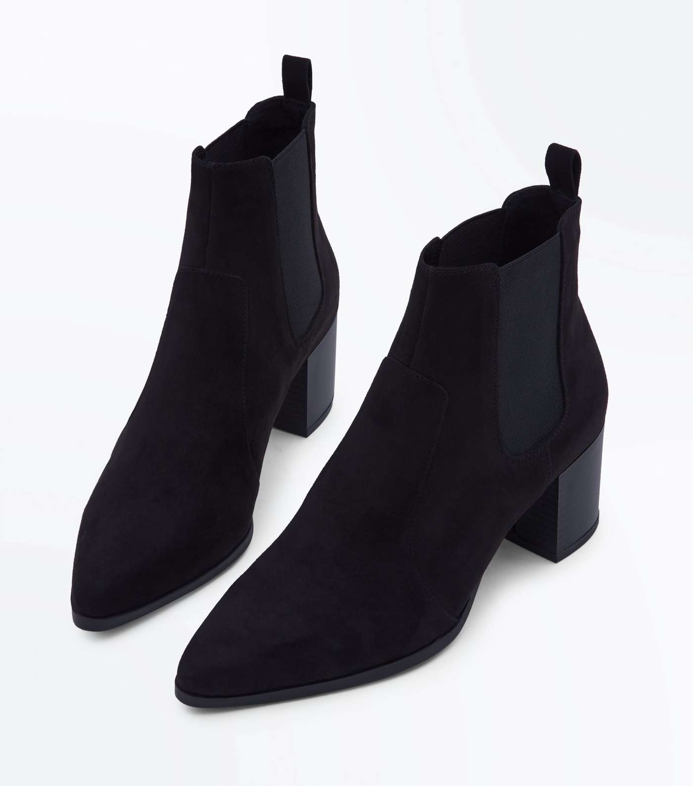 Black Suedette Pointed Heeled Chelsea Boots Image 4