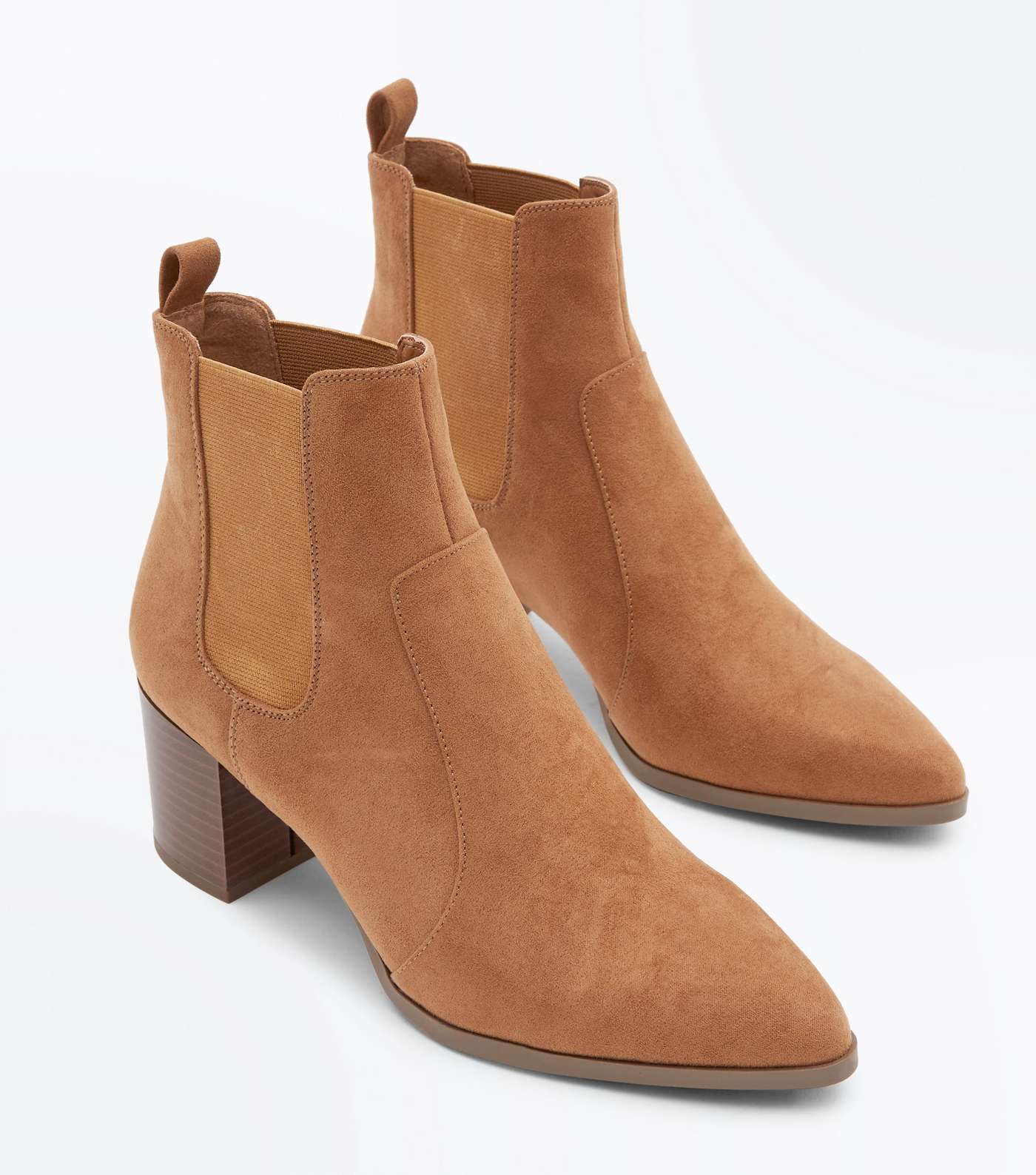 Tan Suedette Pointed Heeled Chelsea Boots Image 3