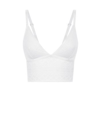 White Geometric Lace Longline Bralette | New Look