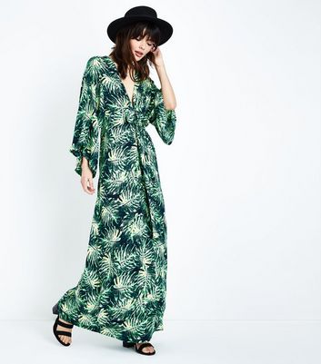 leaf print maxi dress