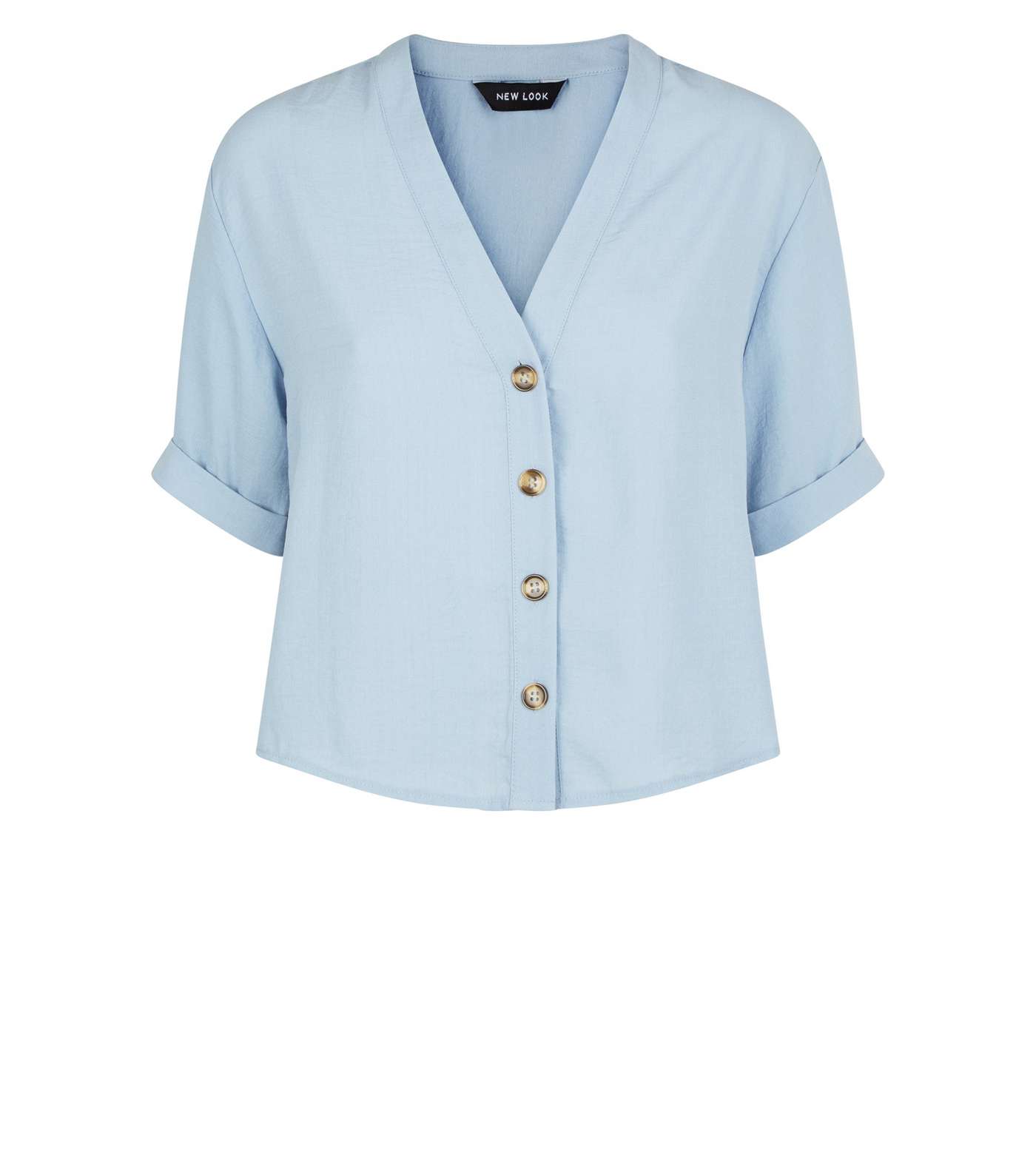 Pale Blue V-Neck Boxy Shirt  Image 4