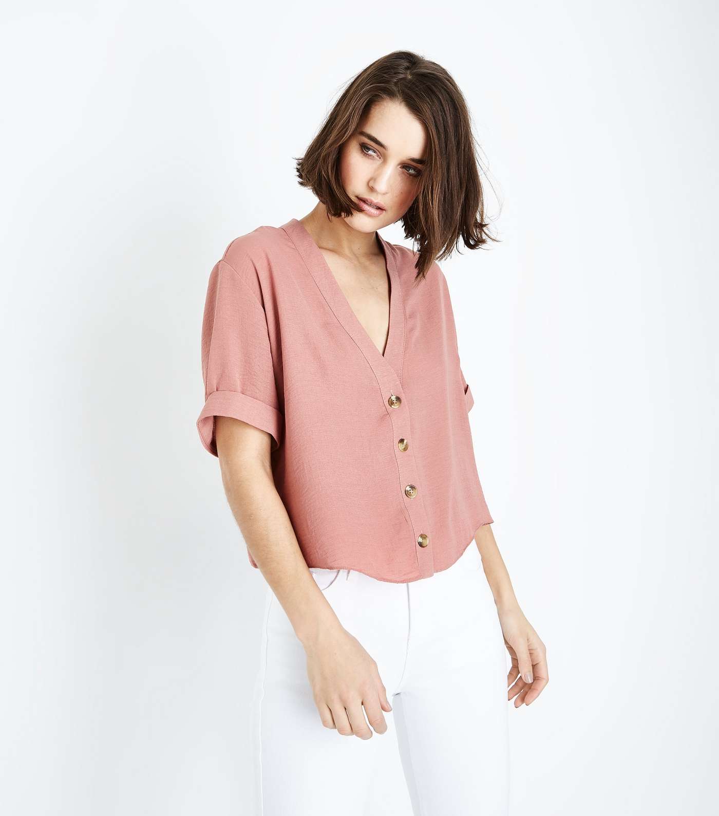 Mid Pink V-Neck Boxy Shirt 