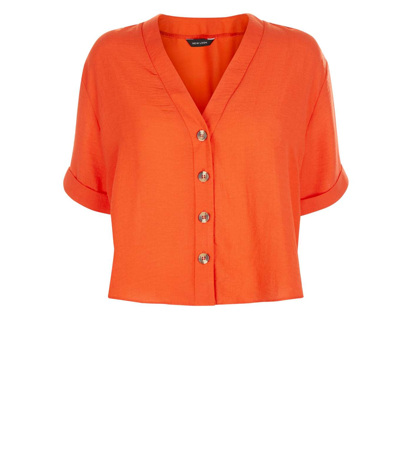 Orange V-Neck Boxy Shirt Image 4