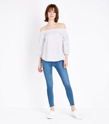 White cotton 2024 bardot top