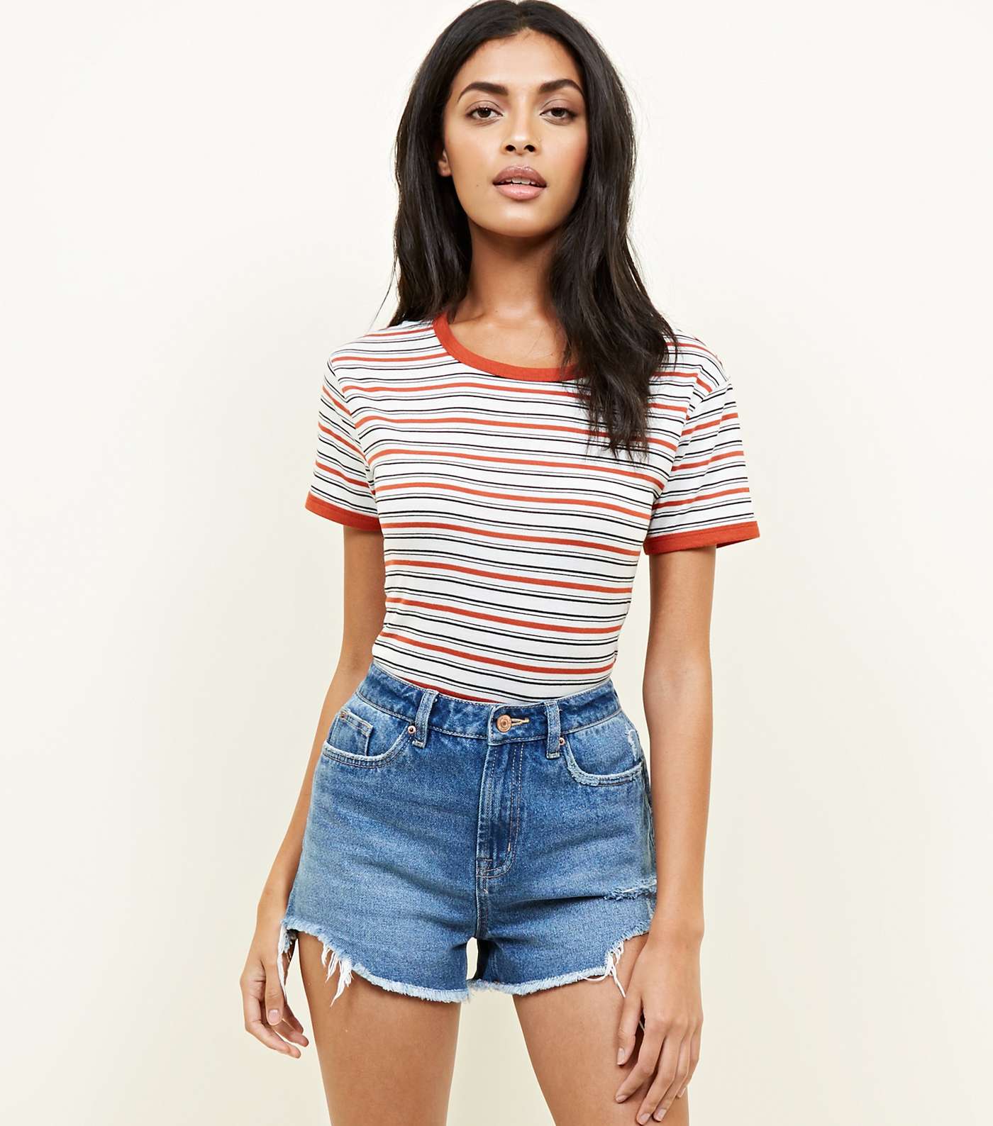 Brown Multi Stripe Ringer T-Shirt 