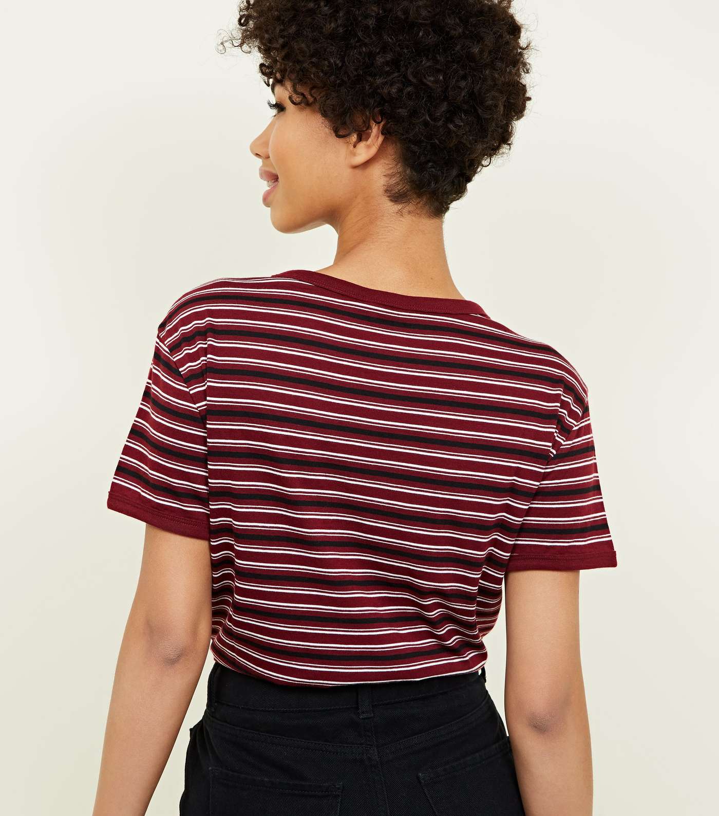 Burgundy Stripe Ringer T-Shirt Image 3