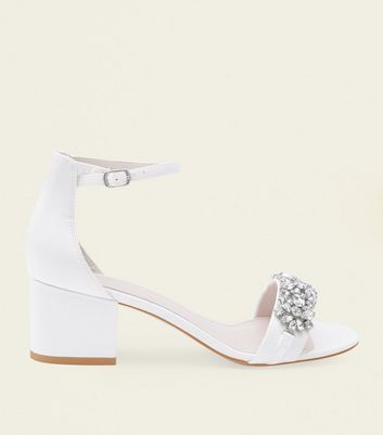 White Satin Embellished Wedding Sandals 