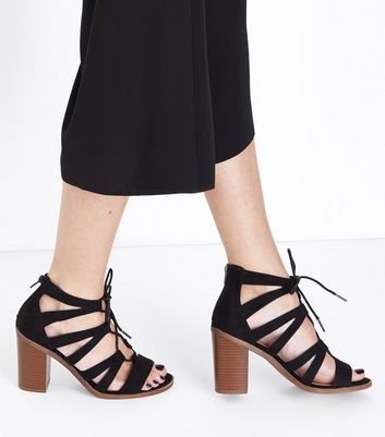 Black suedette lace shop up ghillie block heels