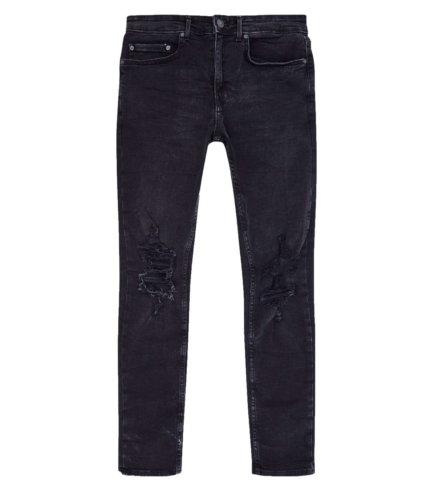 Black Washed Ripped Skinny Stretch Jeans Image 4