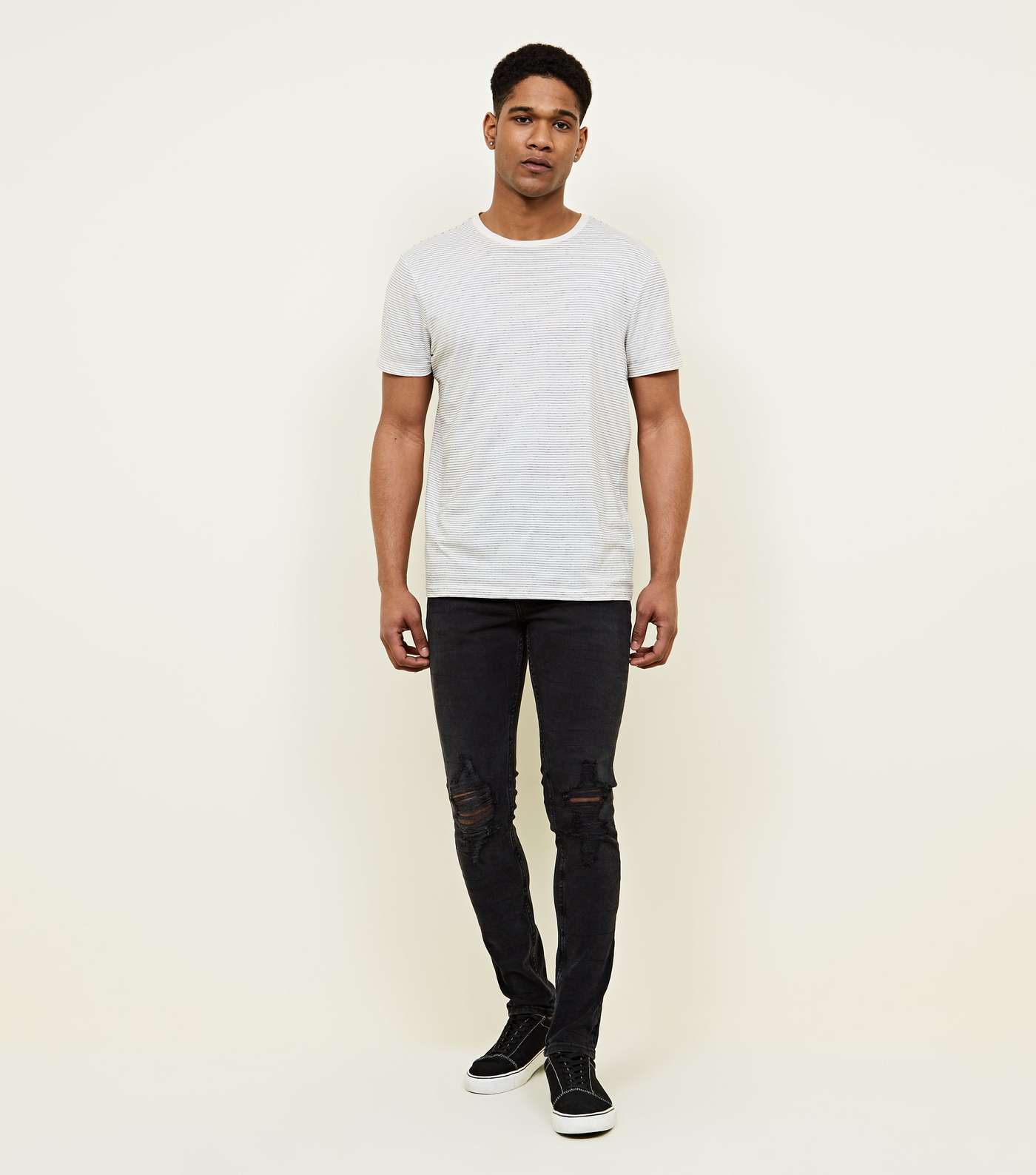 Black Washed Ripped Skinny Stretch Jeans Image 2