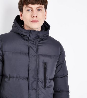 grey hooded puffer coat