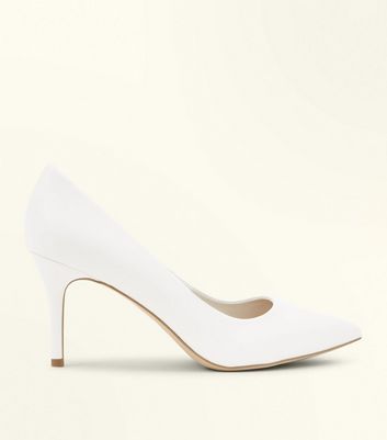 White Mid Heel Pointed Court Shoes 