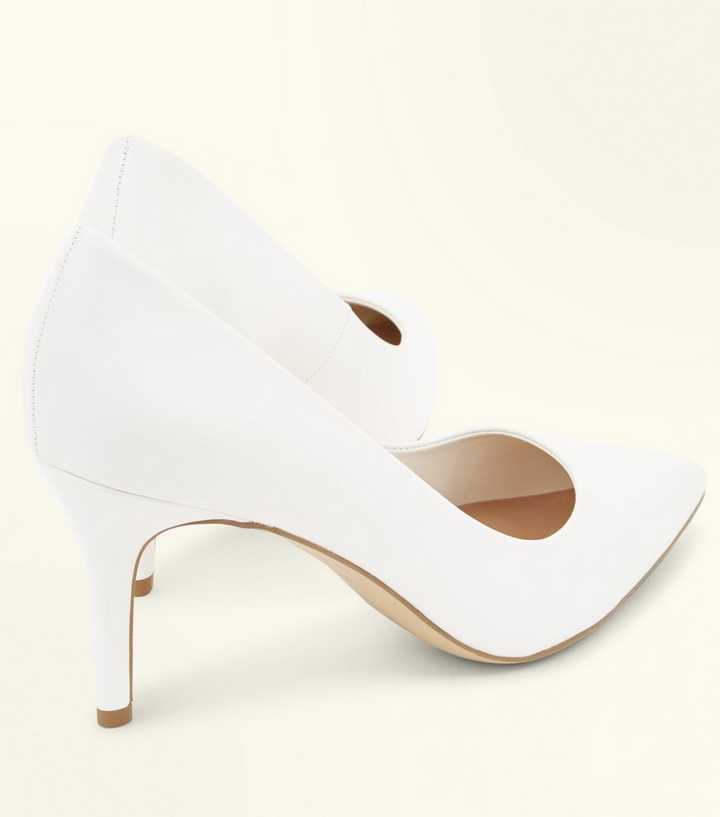 White Mid Heel Pointed Court Shoes | New Look