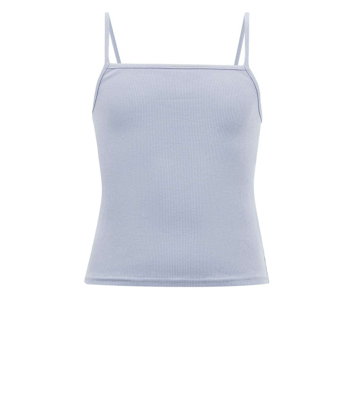 Girls Pale Blue Ribbed Square Neck Cami Image 4