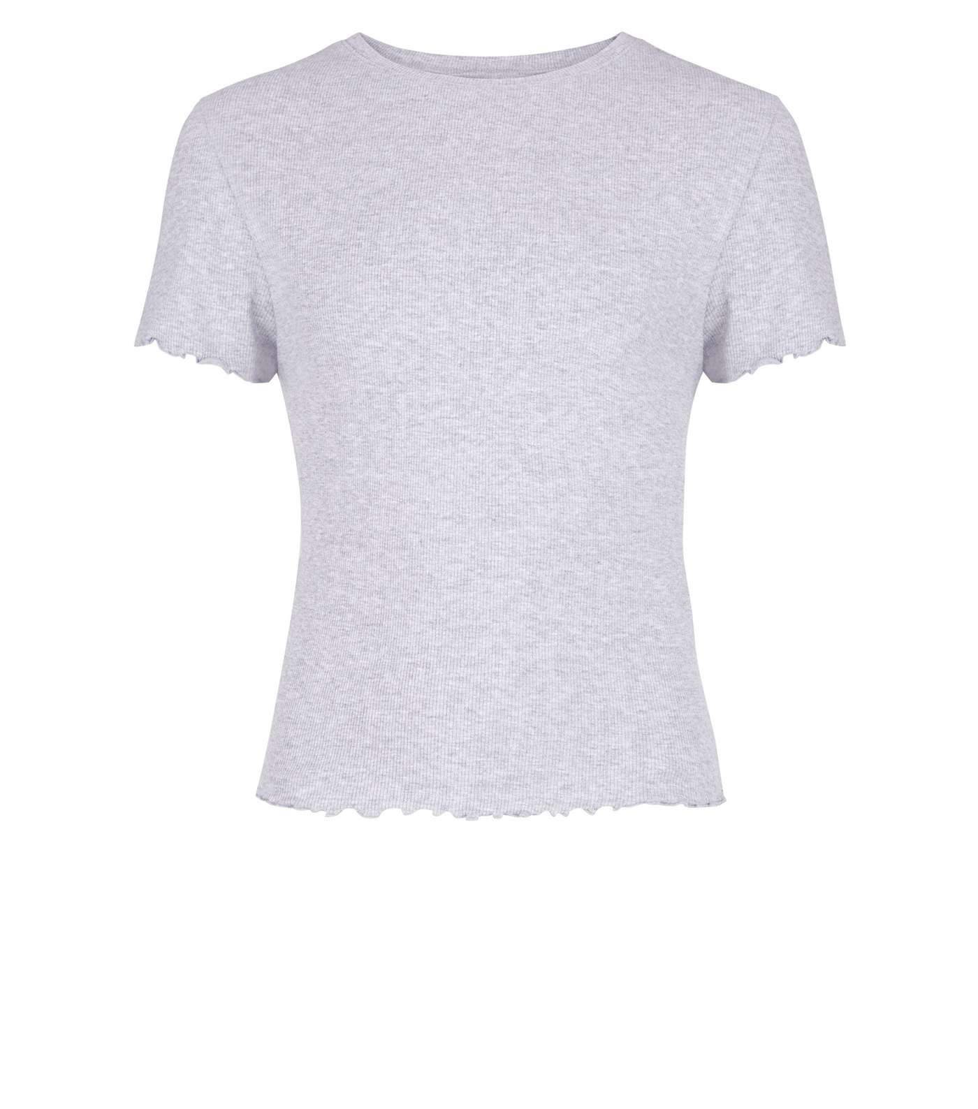 Girls Grey Marl Ribbed Frill Edge T-Shirt Image 4