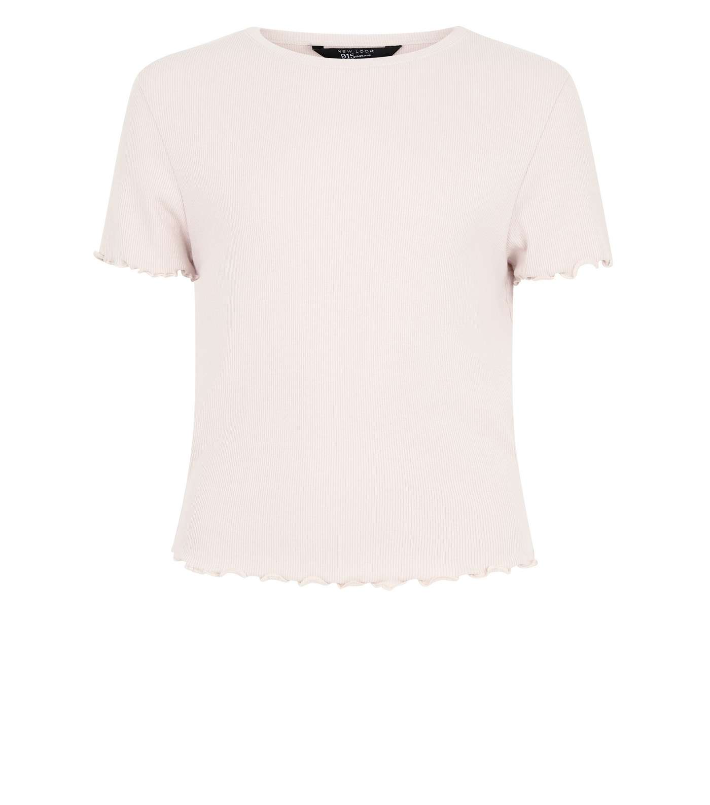 Girls Pale Pink Ribbed Frill Edge T-Shirt Image 4