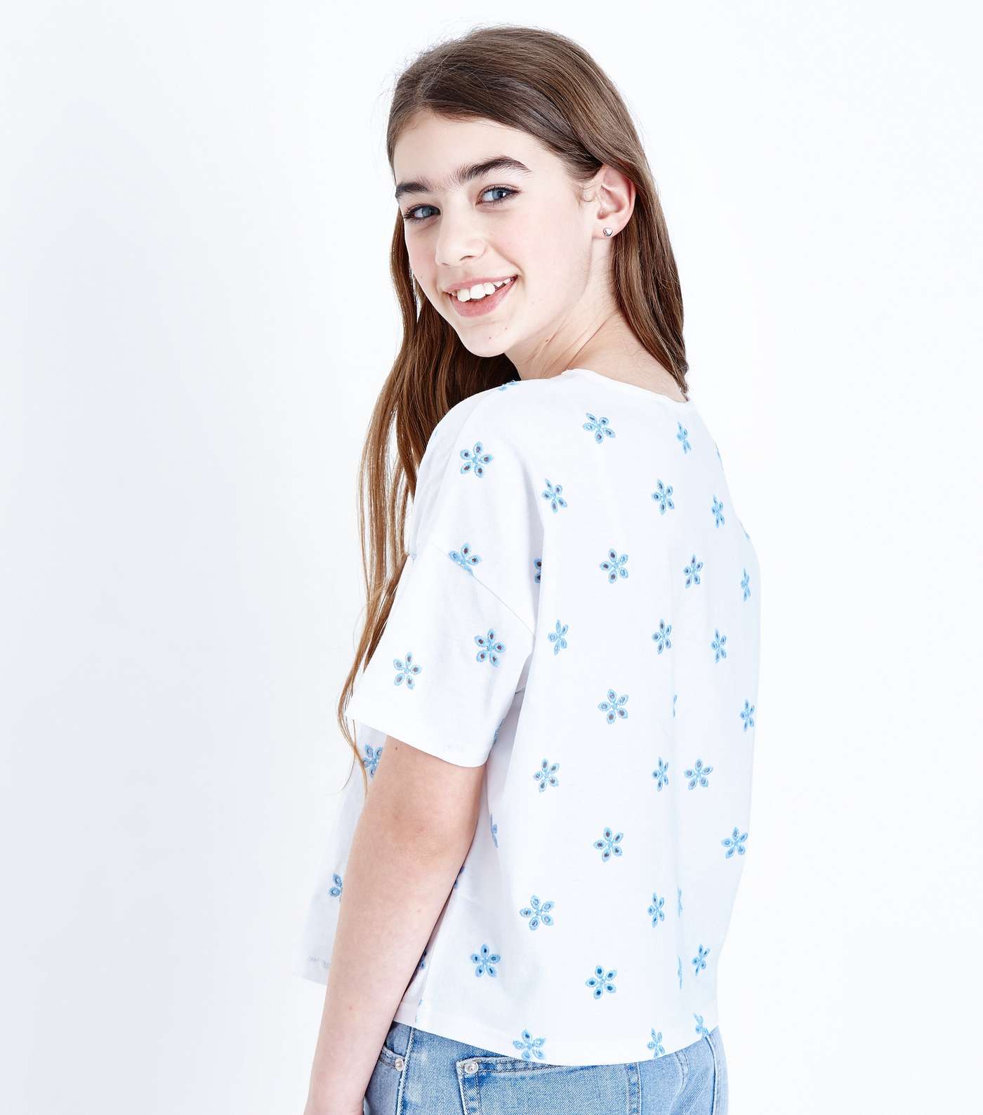 Teens Blue Floral Embroidered T-Shirt Image 3