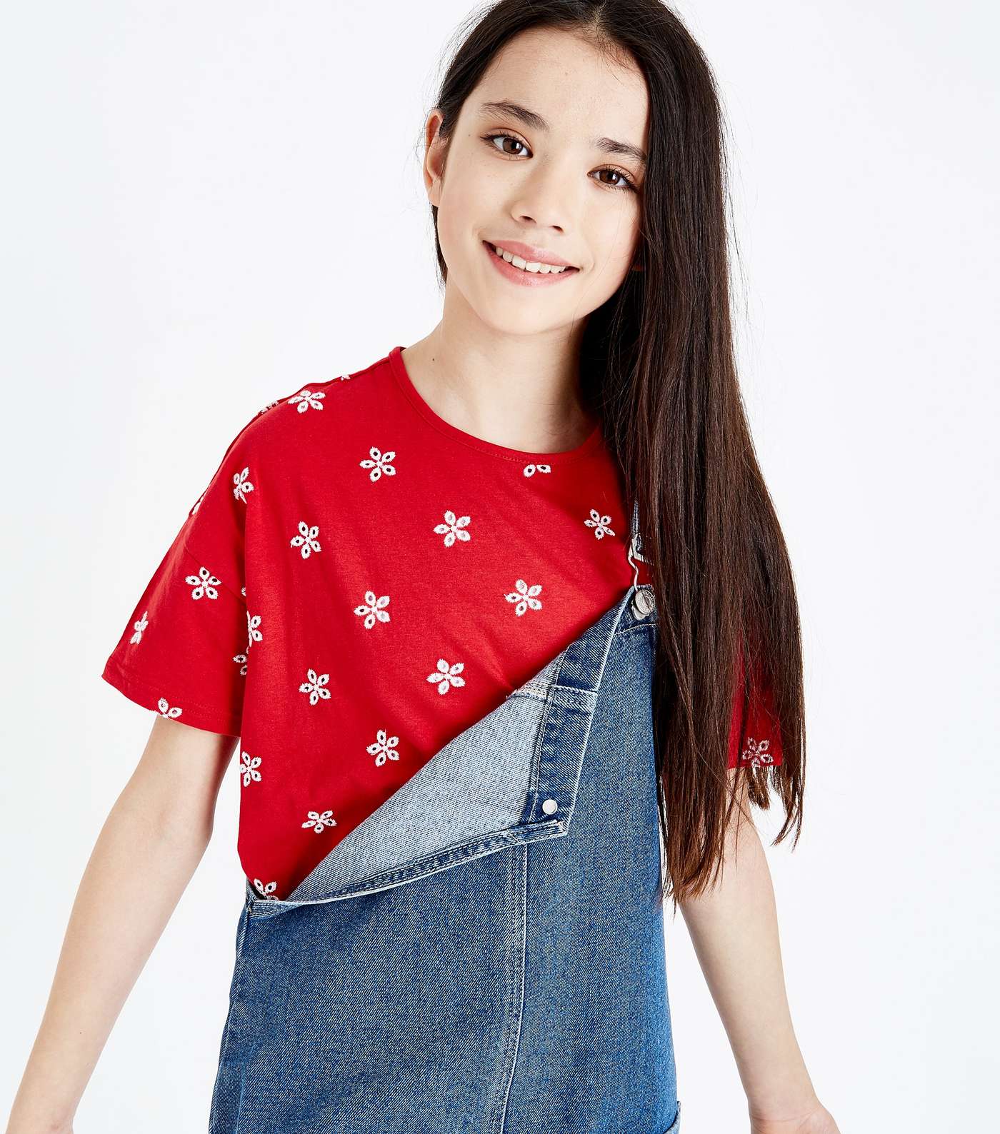 Teens Red Floral Embroidered T-Shirt