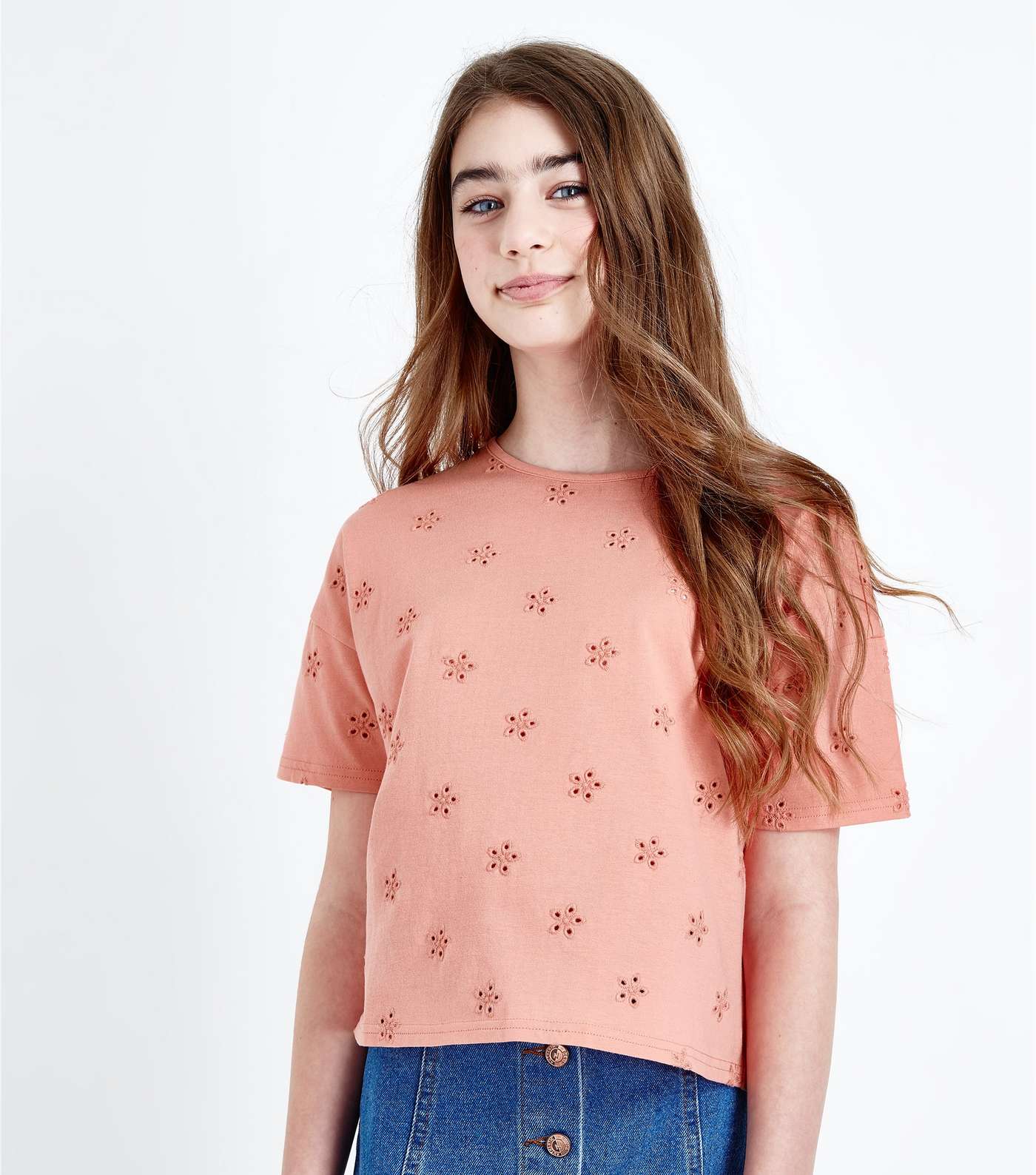 Girls Orange Floral Embroidered T-Shirt