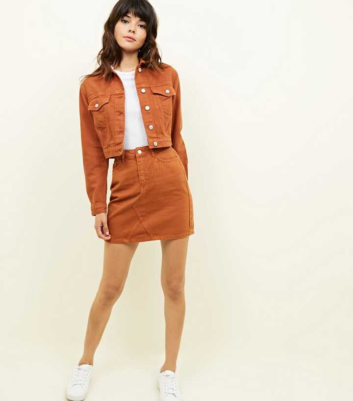 Rust Cropped Denim Jacket