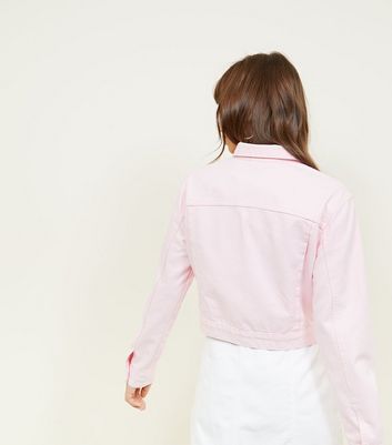 Pink Cropped Denim Jacket New Look