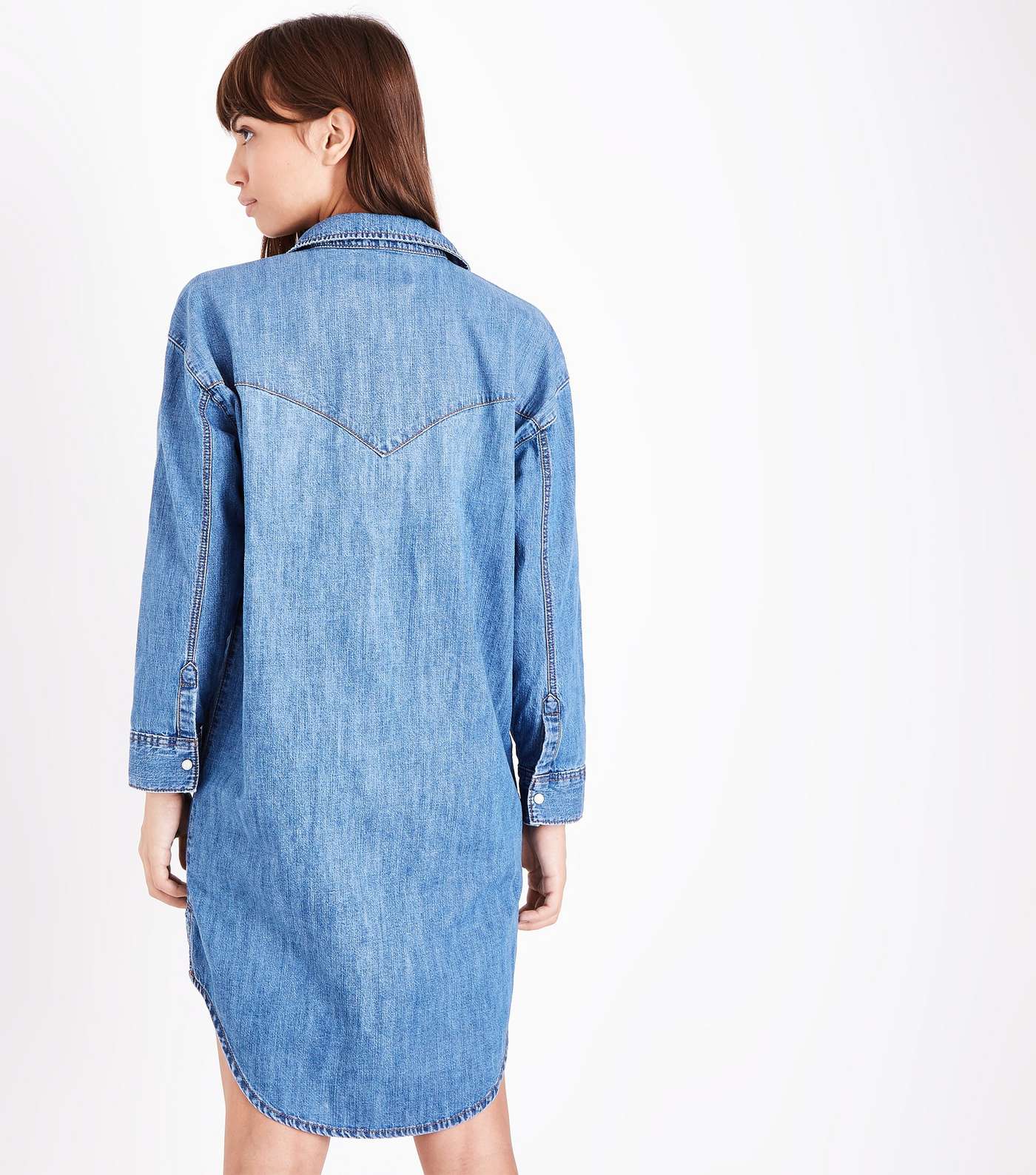 Blue Oversized Denim Shirt Dress Image 3