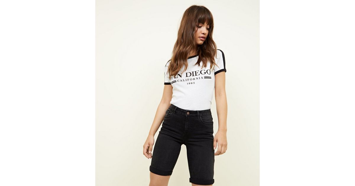 Black Knee Length Denim Shorts New Look
