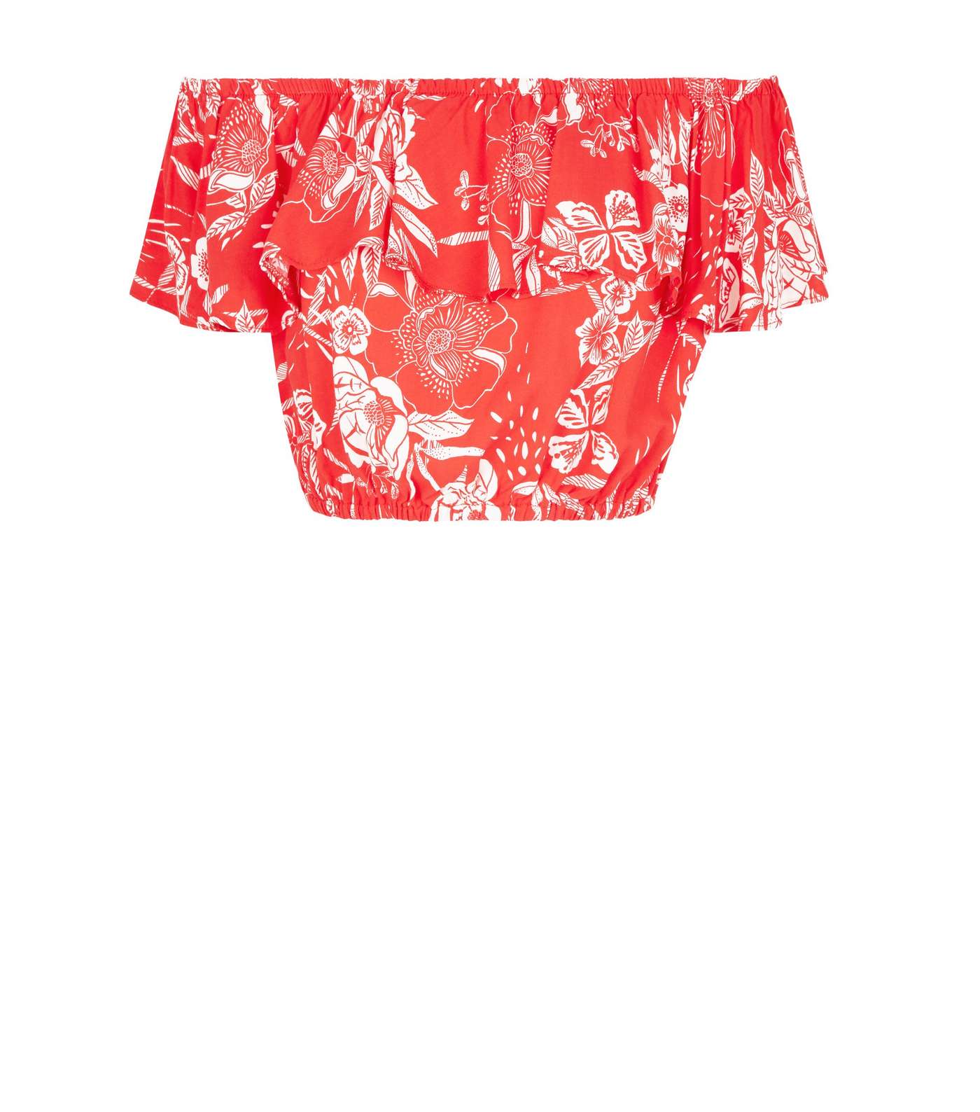 Red Floral Frill Bardot Crop Top Image 4