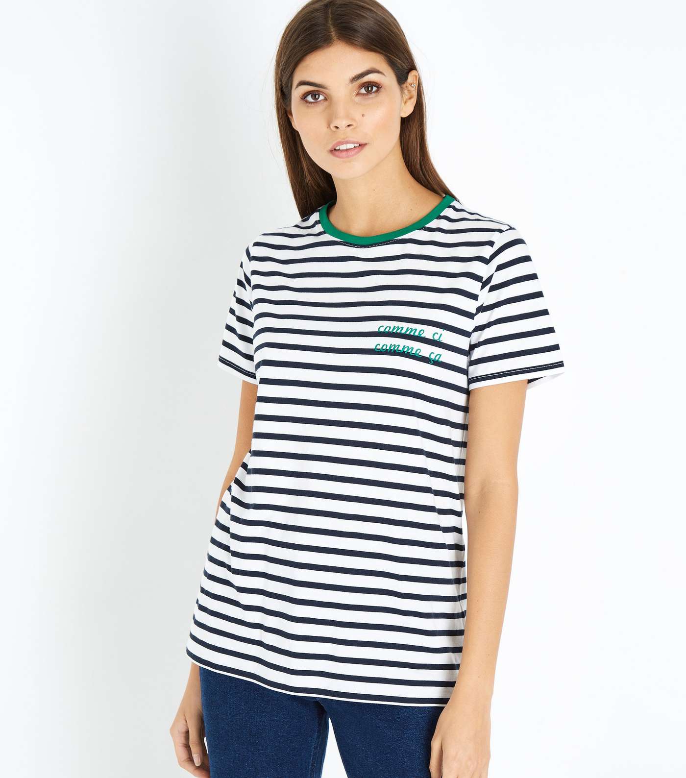 Blue Stripe Comme Ci Comme Ca Embroidered T-Shirt