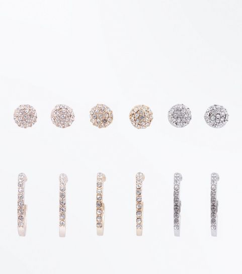 Mother S Day Gifts For Mum New Look 6 Pack Metallic Diamanté Hoop And Stud Earrings