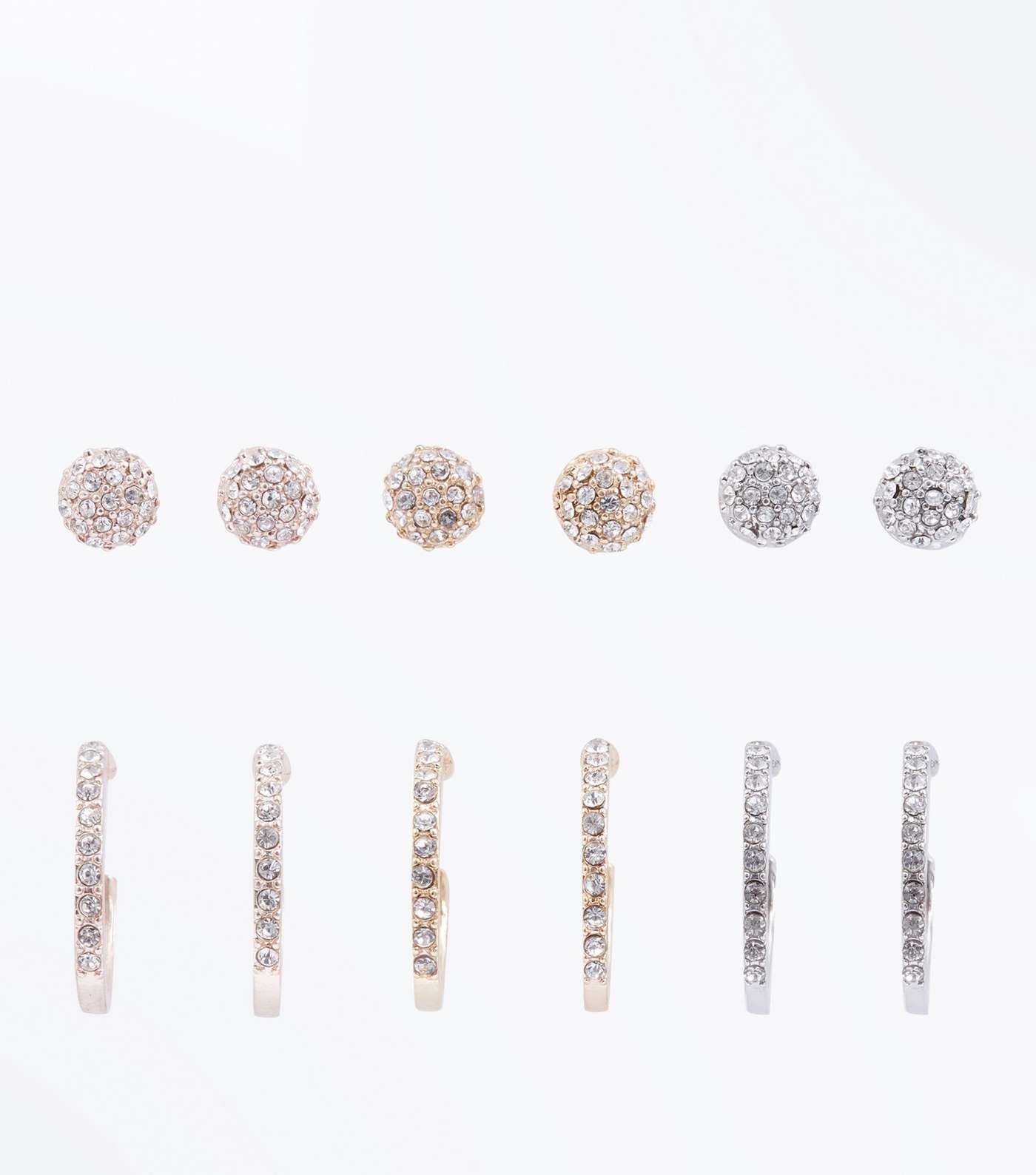 6 Pack Metallic Diamanté Hoop and Stud Earrings