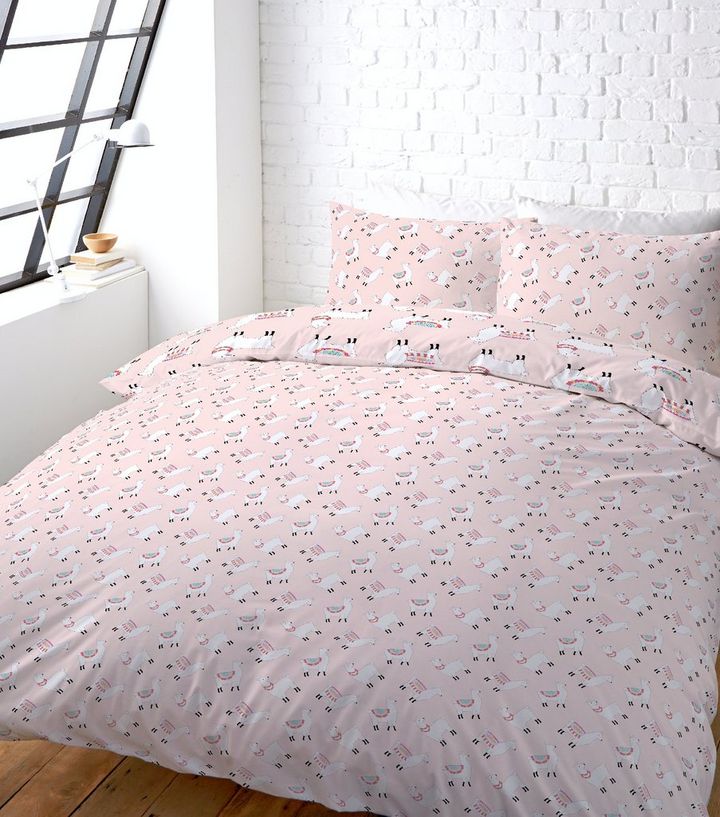 Pink Llama Print Cotton Double Duvet Set New Look