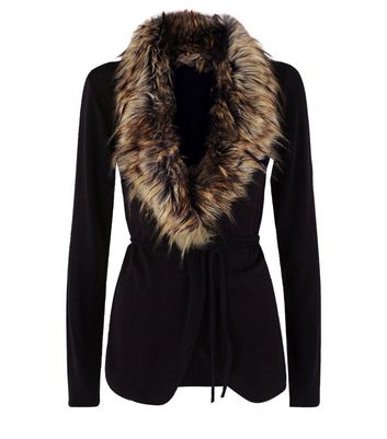 long fur collar cardigan