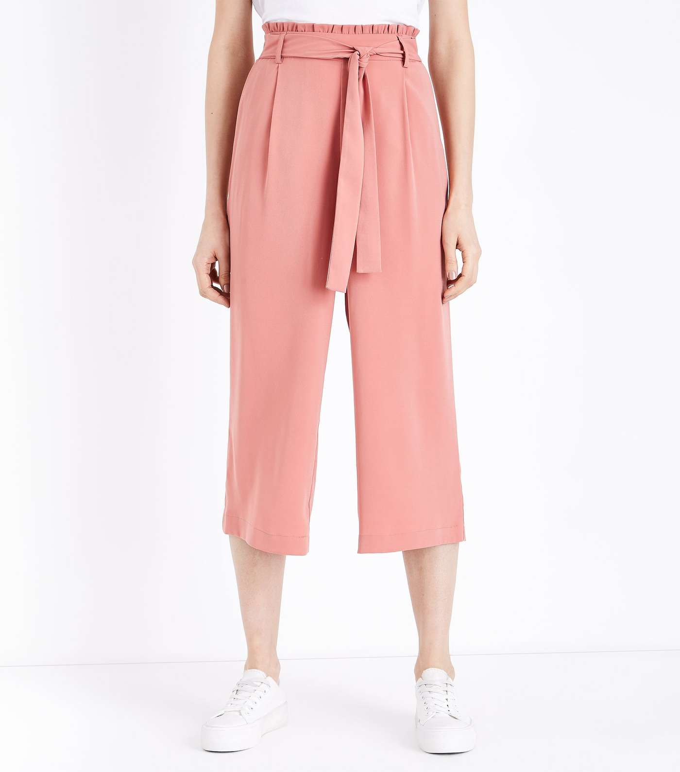 Coral Tie Waist Cropped Trousers Image 2