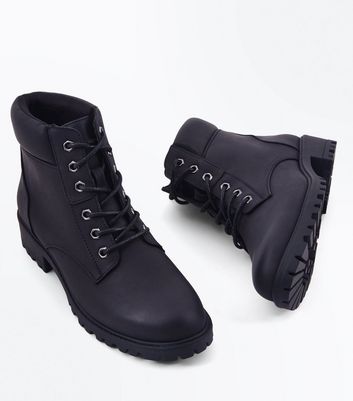 Black Contrast Cuff Lace Up Hiker Boots 